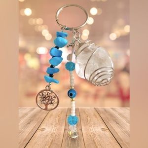 Healing Crystal/Stone Keychain Polished Clear Crackle Quartz